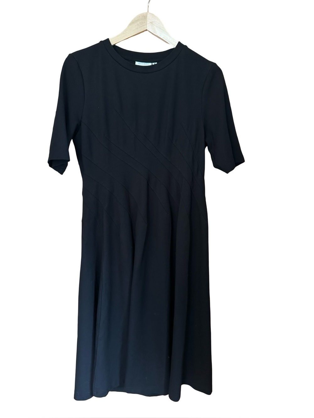 Masai Copenhagen Crewneck Fit and Flare Jersey Midi Dress Black Sz M